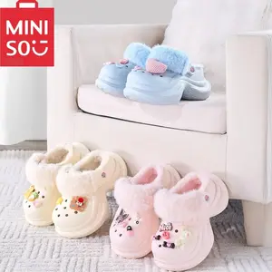 MINISO Cotton Slipper Series - Detachable Clogs, Winter Warm Non-Slip Home Slippers, Parent-Child Fleece-Lined Indoor Footwear for Women Summer Vibes