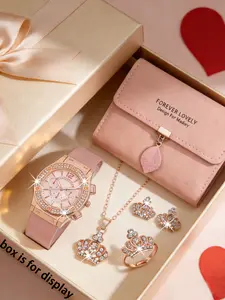 Women's Luxury Crown Watch Gift, Elegant Fashion Watch, Analog Quartz Watch Set, Quartz Movement, PU Leather Strap, Diamond Dial, Perfect for Daily Wear or Holiday Gifts