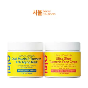 Turmeric Power Duo - K Beauty Korean Skincare Ultra Glow Turmeric Face Cream & Snail Mucin Turmeric Anti Aging Mask, Natural Moisture With Hyaluronic Acid Salicylic Acid Shea Butter Saffron Stem Cell Extract