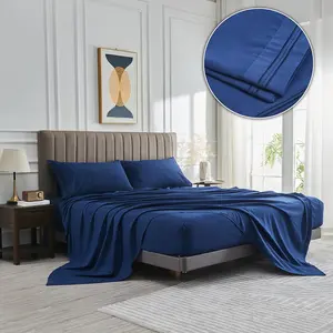 4-Piece Ultra-Tight Knit Microfiber Bed Sheet Set - Durable & Soft Breathable Navy Blue Queen & King Sizes - Luxury Hotel-Style with Deep Pockets - Easy To Care fathersdaygift