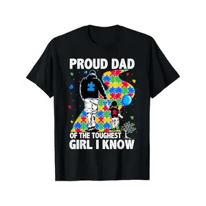 100% Cotton Proud Dad Of The Toughest Girl Dad Men's Autism Awareness T Shirt,Machine Washable All-seasons Comfort Fit,Comfortable & Breathable Material