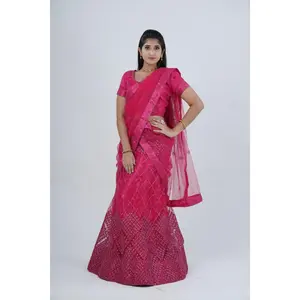 Opulent Soft Net Lehenga with Sequined Crop Top - Pink