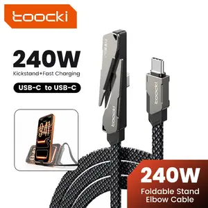 Toocki 240W 2 in 1 Multi functional Foldable 90° Elbow Type C to Type C Super Fast Charging Cable Desktop Mount Holder for iPhone 17/16/15 Series ipad Samsung Xiaomi MacBook Laptop Zinc Alloy USB C Gaming Wires