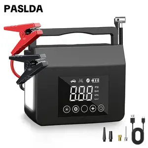 PASLDA Tire Inflator Portable Air Compressor - Air Pump for Car Tires with Digital Pressure Gauge, LED Light and Auto Shut-Off Function - Cordless Pump for Car, Motorcycle, Bicycle, Ball+Portable power bank