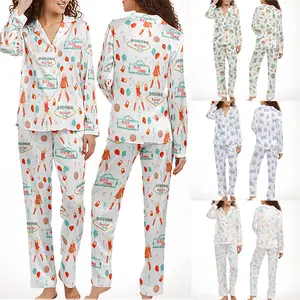 Women's Long Sleeve Pajama Set – Karma Cute Cat Print, Symbols, Album Easter Egg and Show Girl Era Inspired PJs, Retro Music Festival Concert Tour Merch Sleepwear, Soft Satin Long Sleeve Loungewear for Women, Singing Music Lover Outfit Womenswear