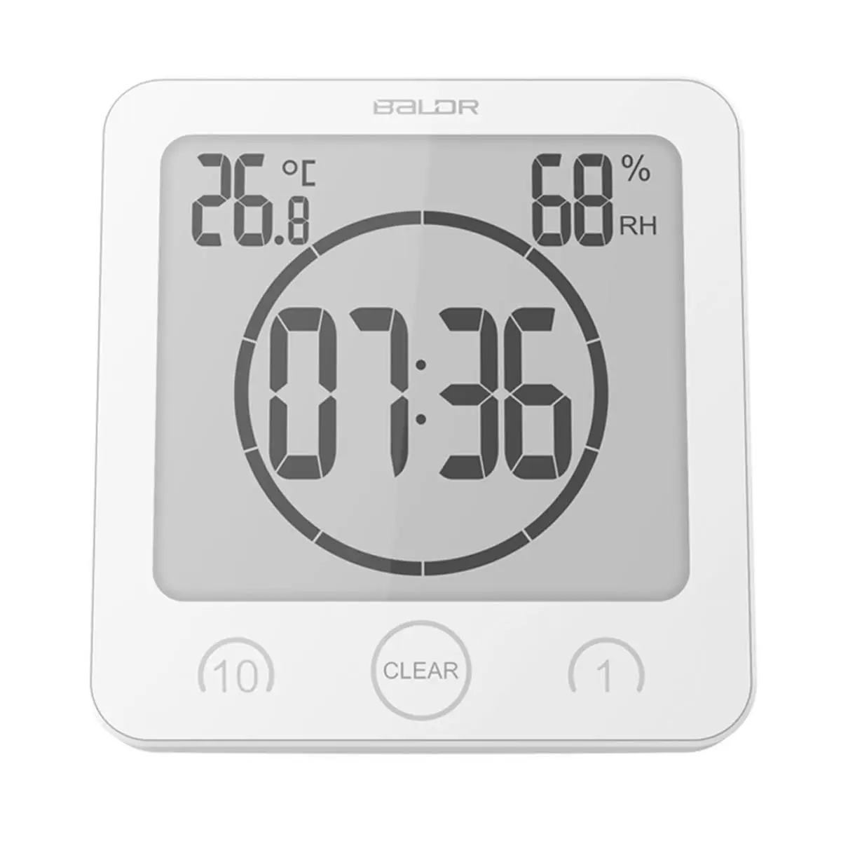212 MAIN Baldr Digital Wall Clock - Waterproof Compact LCD Clock for Shower, White Home Decor Wall Accessory