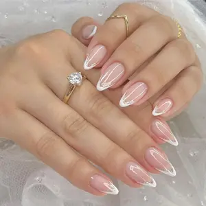 French Style Fake Nail, 24pcs/set Colorblock Glitter Base French Tip Press on Nails with Nail File & Tape, Removable Nail Art Artificial Full Cover