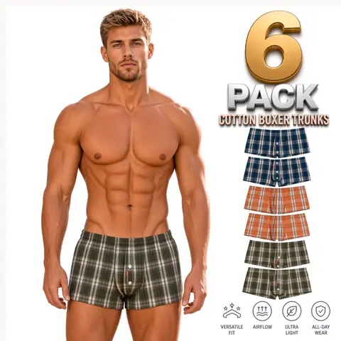 6-Piece Set  Men's Classic Plaid Boxer Briefs - Menswear Clothes, European-American Style, Casual Everyday Wear for Valentine's Day Home Sleep Shorts