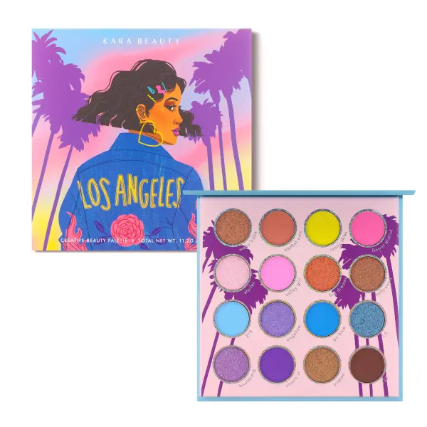 Kara Babes LOS ANGELES Eye Palette - 16 Vivid Mattes & Shimmers for Makeup Looks - Eyeshadow - Blend & Cosmetic