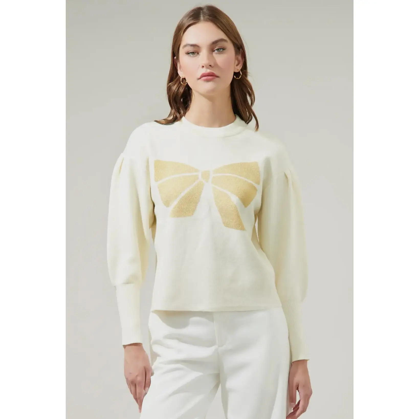 Metallic Gold Bow Sweater