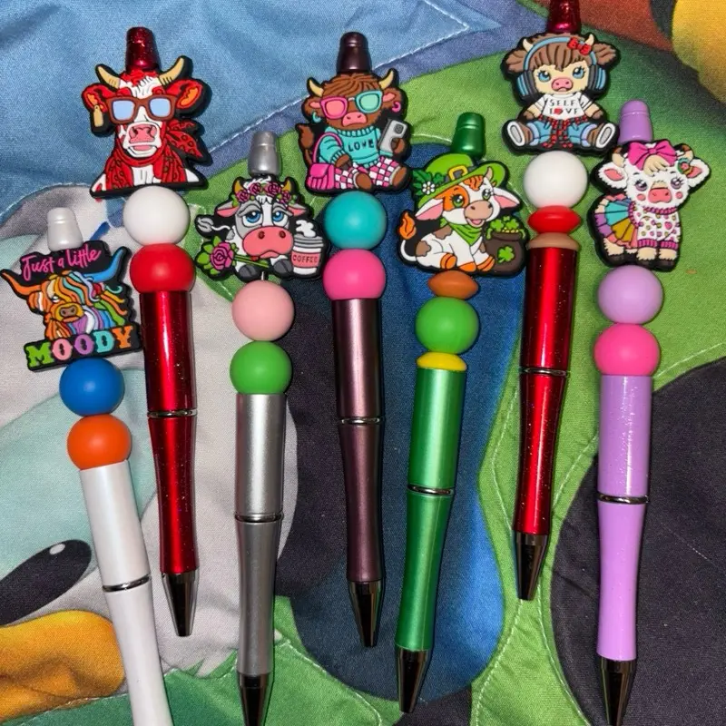 Silicone Beaded Pens with Ink Refill - Includes Pink Heart Design, Assorted Colors, No Need for Additional Accessories