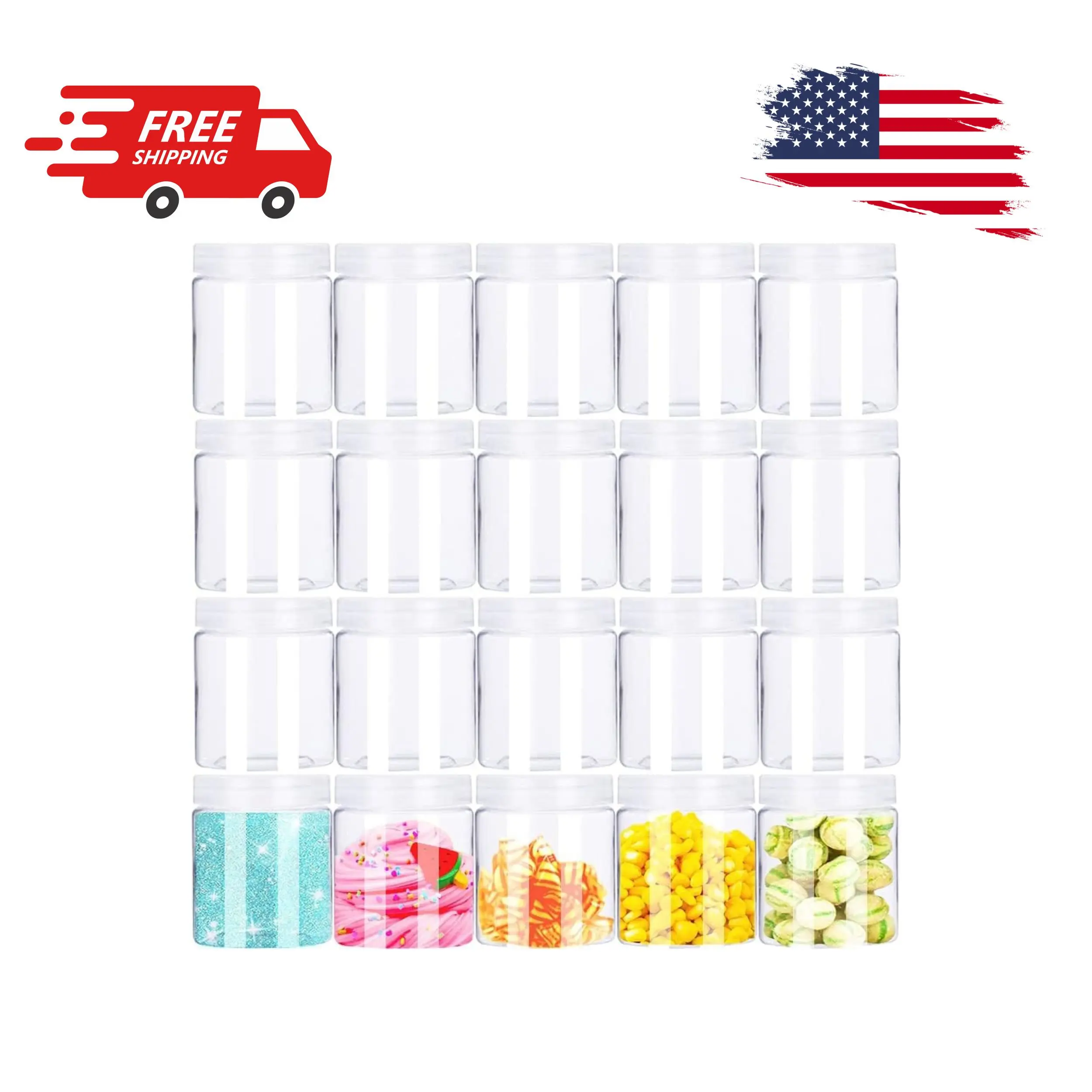 20 Pack 4oz Empty Clear Slime Containers,Round Plastic Cosmetic Jars