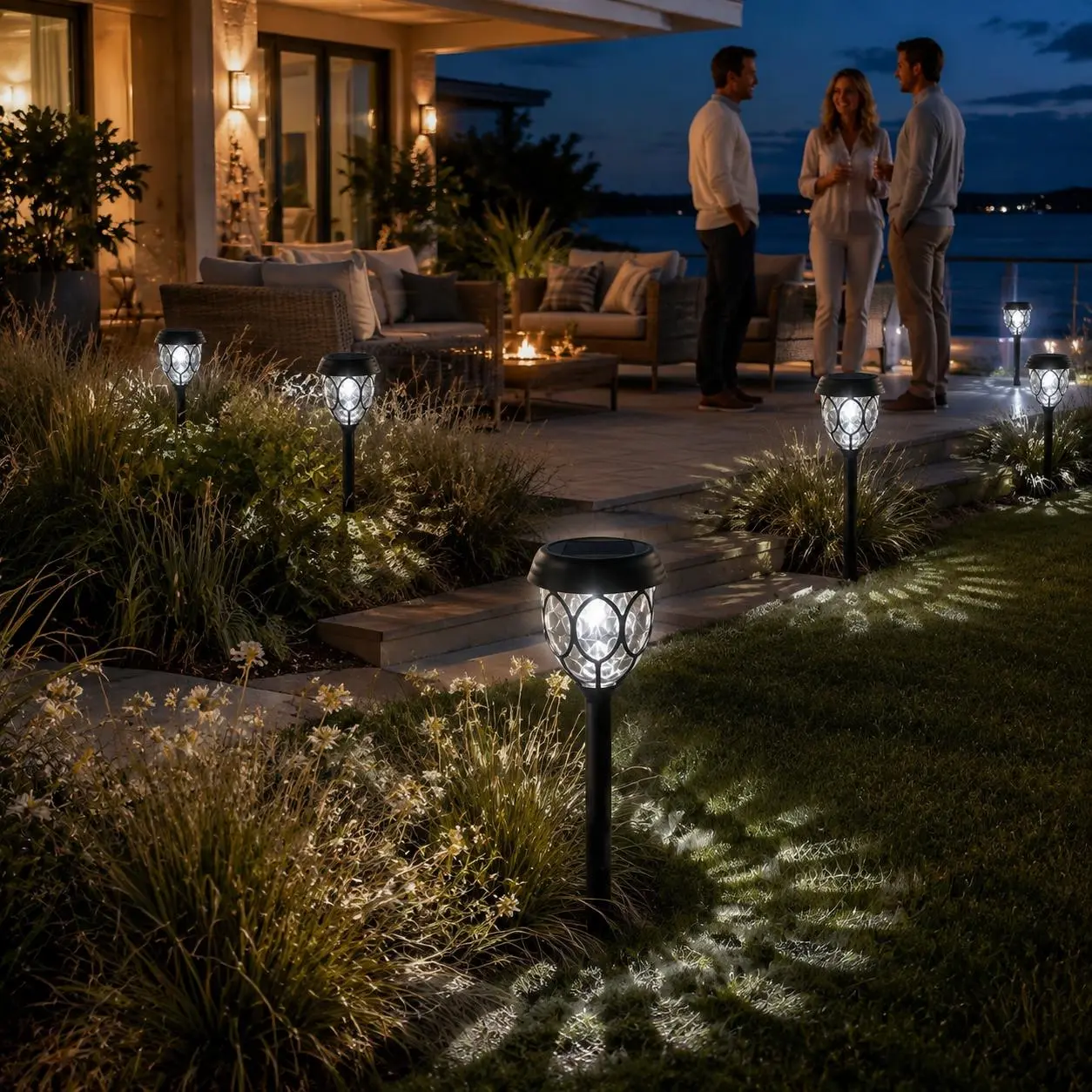 6PCS Bright Solar Pathway Lights, IP65 Waterproof Solar Garden Stake Lights with Auto On/Off, Blue, White or Purple Outdoor Landscape Lighting for Lawn, Patio, Walkway, Driveway and Yard Decor