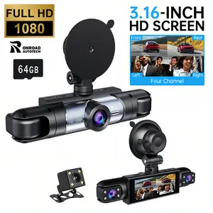 ONROAD AUTOTECH-4 Channel  Car Dash Cam,1080P Car DVR with 64GB Memory Card，Car Video Surveillance with Night Vision，24/7Parking Mode Car DVR Hd Screen Front Rear Left And Right dashcam