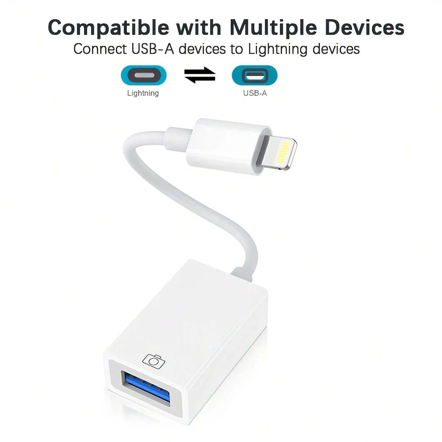 Lightning to USB Camera Adapter, Plug-And-Play, Compatible with iPhone iPad, USB 3.0 OTG Cable, Supports USB Storage Camera U Disk Reader Midi Keyboard Mouse
