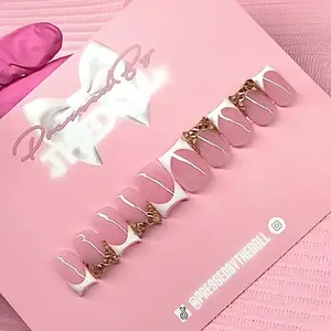 Classic White French Tips w/ Gold Bling | Acrylic Press Ons