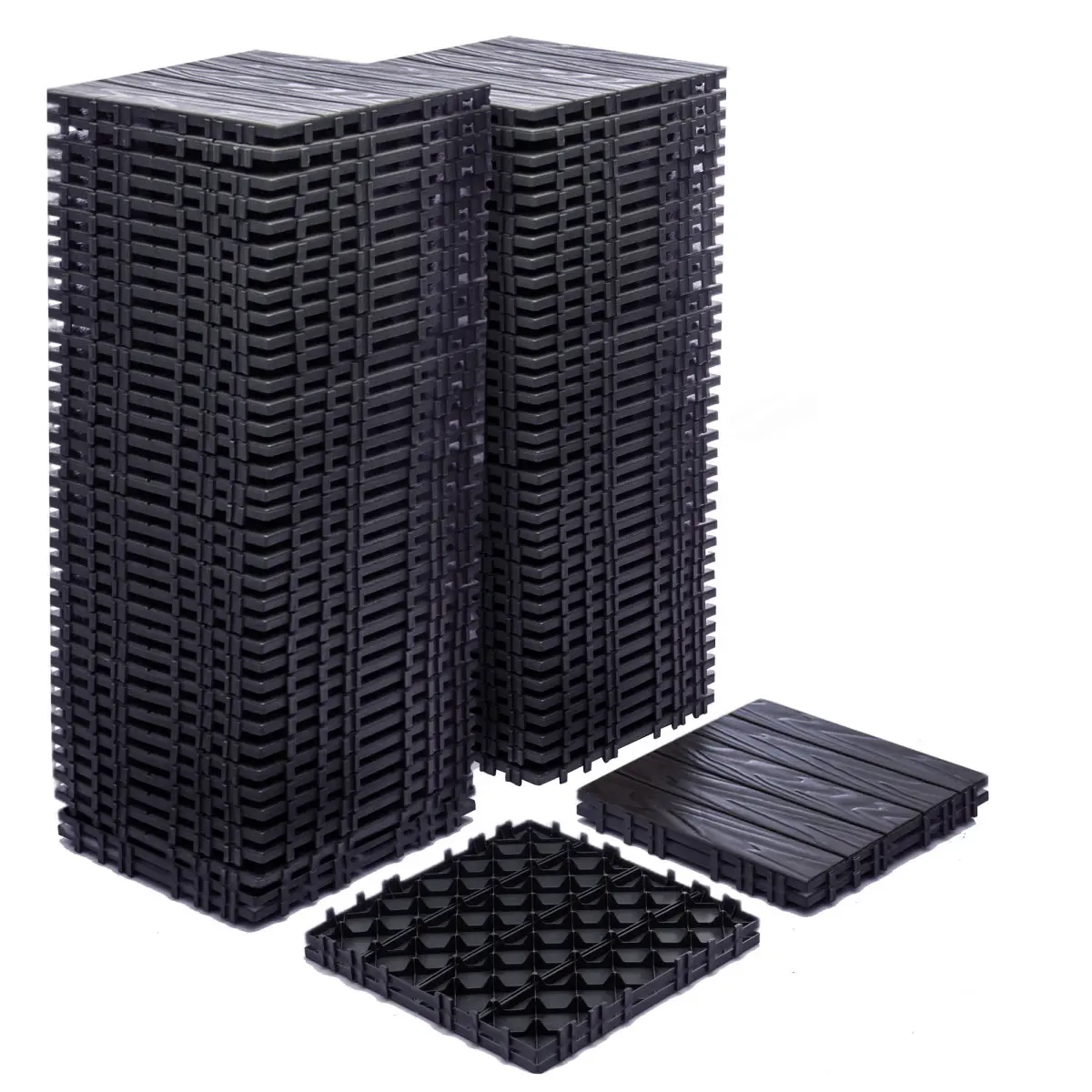 68-Pack 11.42"x11.42" Plastic Interlocking Deck Tiles (61.60 Sq.Ft) - Eco-Friendly Non-Toxic Durable WPC Pre-Cut Plastic Board Flooring, Waterproof Interlocking Mats Tile, Weather Resistant Indoor Outdoor Backyard Flooring