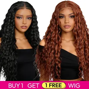 Buy 1 Get 1 Free Blended Human Hair Lace Front Wig | 180% Density, Transparent Lace, #1B & #350 Ocean Wave Wigs