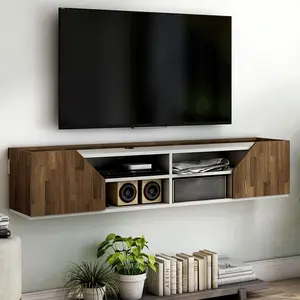 24/7 Shop At Home Kent Modern White 62-inch 4-Open Shelf Floating TV Console for Family Room, Entertaining, Movie Night