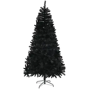 7.5 foot unlit black artificial christmas tree auto open structure 1346 branch tips solid steel base indoor holiday decor 492 inch diameter