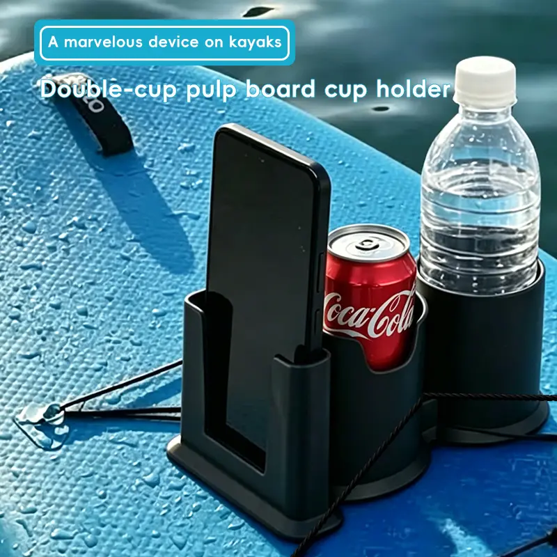 2-in-1 Plastic Kayak Cup & Bottle Holder with Phone Stand - Waterproof, Tether Strap Design for Fishing, Canoeing, Paddleboarding & Boats (Outdoor Water Sports Accessory)