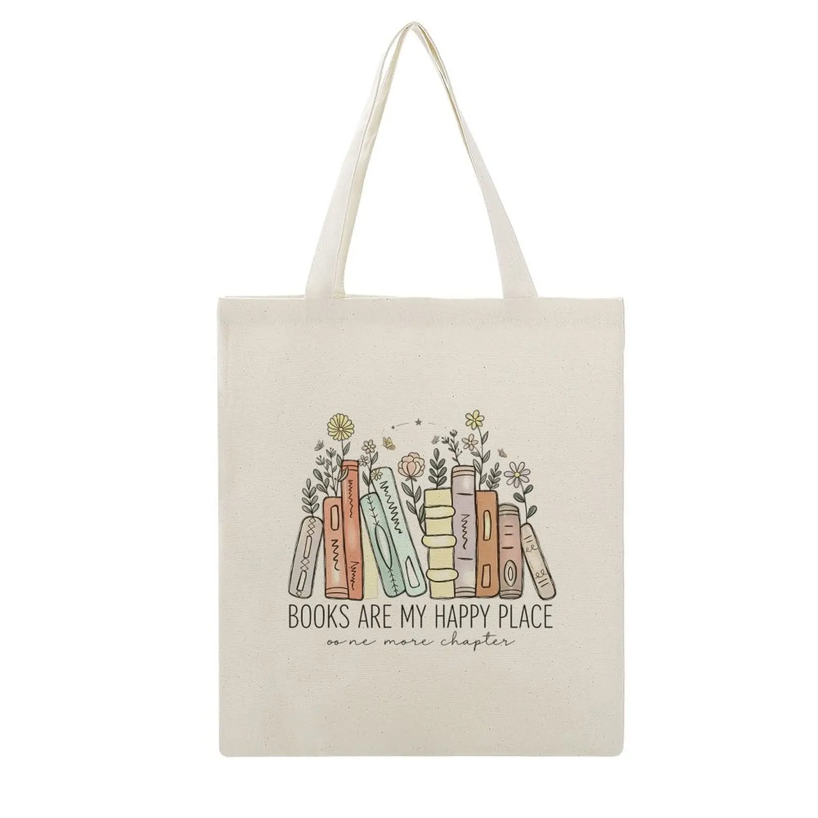 Books Are My Happy Place Floral Book Tote Bag 15.8×13.4 inch, Book Lover Aesthetic Shoulder Bag