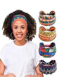 Boho Style Geometric Print Wide Hair Band, Knotted Headband, Women's Elastic Knotted Sports Yoga Wide Hair Band, Workout Headband, Fashionable Hair Accessories for Women & Girls