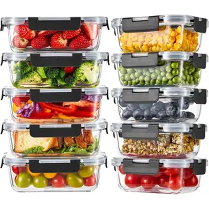 10 Pack Glass Food Storage Containers with Lids, Meal Prep Containers, Airtight Bento Boxes with Leak Proof Locking for Microwave, Oven, Freezer and Dishwasher, Free