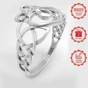 925 Sterling Silver Heart Crown Celtic Ring | Romantic Protection Ring | Unisex Jewelry Gift Box Meaningful Gift