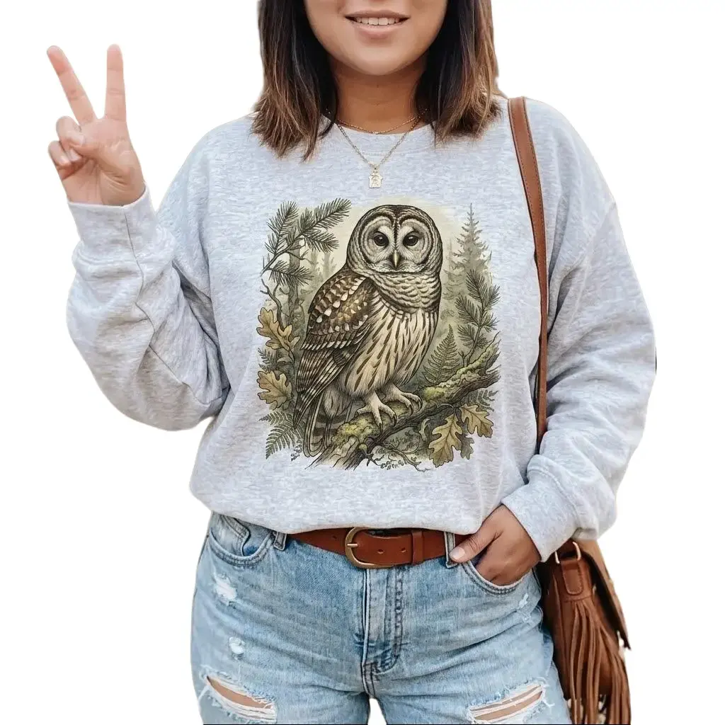 Barred Owl Birds Women's Unisex Cotton Pullover Sweatshirt - Retro Cotton Pullover Sweatshirts