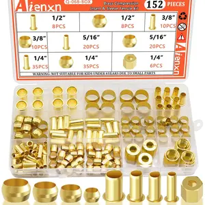 152PCS 4 Sizes Brass Compression Fittings Assortment kit- 1/2", 3/8", 5/16", 1/4" Insert, Sleeve Ferrule, Nut for Connecting air, Fuel, Water, Oil and inert Gases Lines
