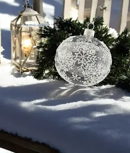 Clear Blown Glass Ornament - Hand Made In Ukraine - Clear Glass w Large Hand Painted Snowflake - Keepsake Ornament - Transparent Glass