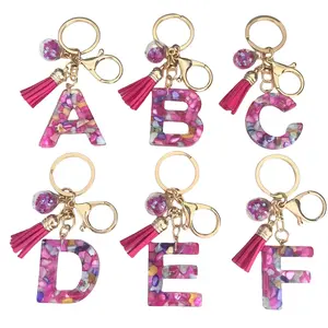 Resin English Letter Epoxy Jewelry Pink Ball Pendant Sequin Keychain for Graduation Gifts Trendy Key Accessory with Tassels and Modern Design