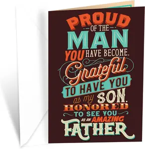 Father's Day Card For Son, Made in America, Eco-Friendly, Thick Card Stock with Premium Envelope 5in x 7.75in, Packaged in Protective Mailer | Gift Card with Envelope