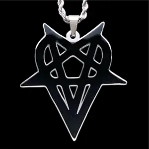 Destroy Lonely Heartagram Necklace - Black Enamel Stainless Steel Opium Pendant 1.5" Mirror Polished with Choice Chain Free Gift Included