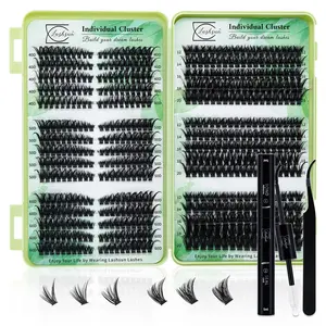 Lashsun 570PCS Individual Lashes Book Kit D Curl 6 Styles Cat 40D&50D&60D-80D-100D-150D Soft And Comfortable False Eyelashes Long-Lasting Lashes Kit with Bond&Seal Lash Applicator, Perfect for Beginners&Proficient, DIY at Home Easily, for Makeup Daily