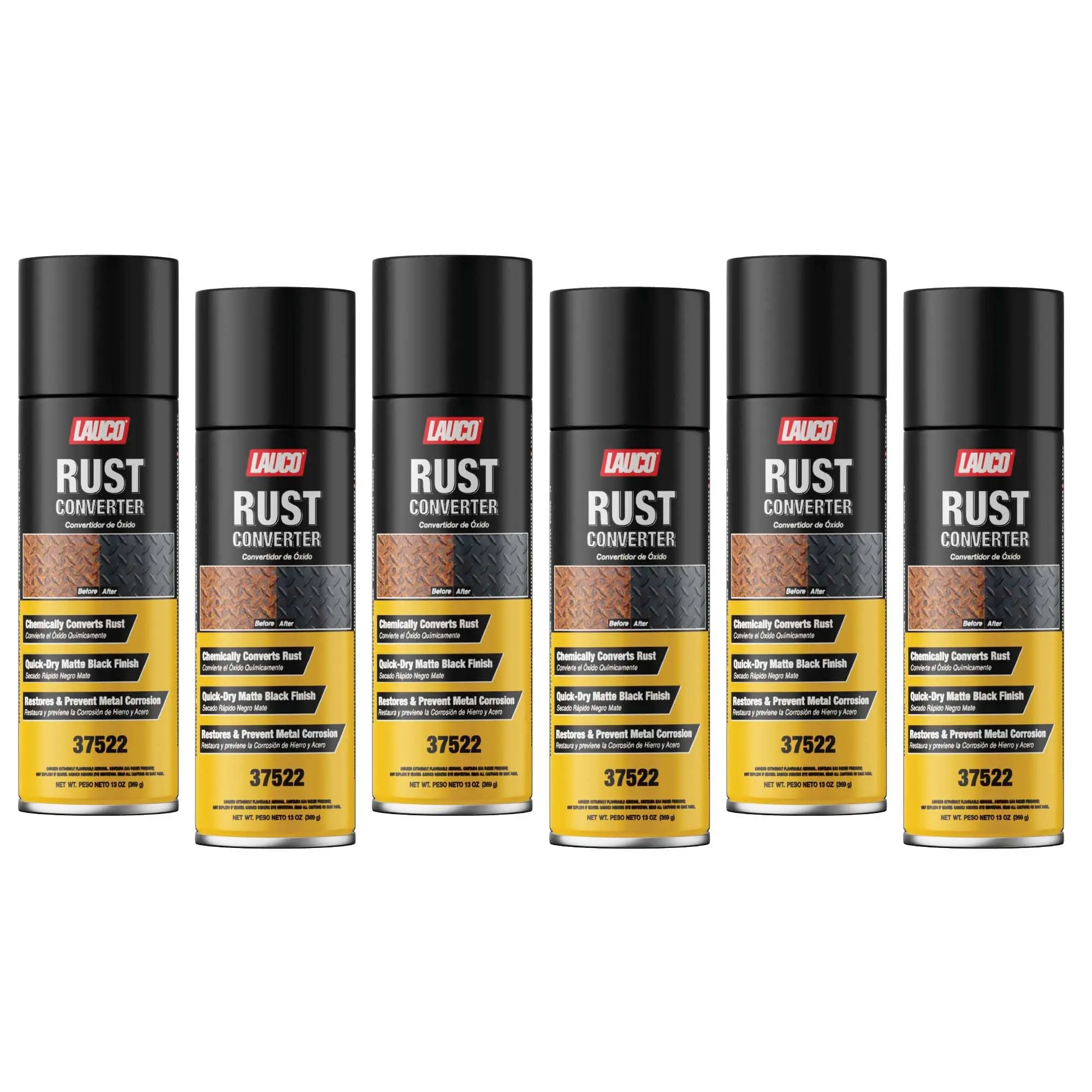 LAUCO Rust Converter Spray 13oz Pack of 6, Fast Dry Rust Remover & Converter, Converts Rust to Protective Black Coating, Anti-Corrosion Metal Treatment for Automotive, Tools & Steel Surfaces 37522