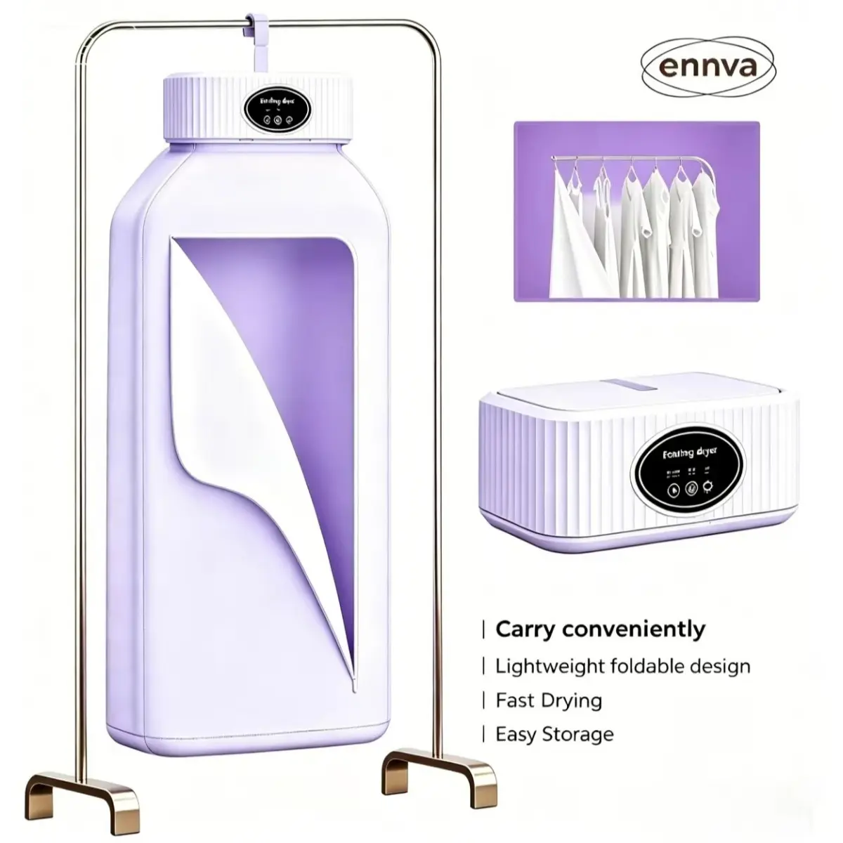 TIRIVO Cordless Remote Control Portable Clothes & Shoe Dryer - Mini Foldable, 45dB Silence, 600W, 8-Hour Timer, Drying Bags, LED Display, Multi-Functional Deodorizer, Ideal for Apartments, Travel, Birthday/Housewarming Gifts