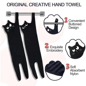 Cat hand towel, hanging microfiber strong absorbent household kitchen towel, embroidered cute children's handkerchief