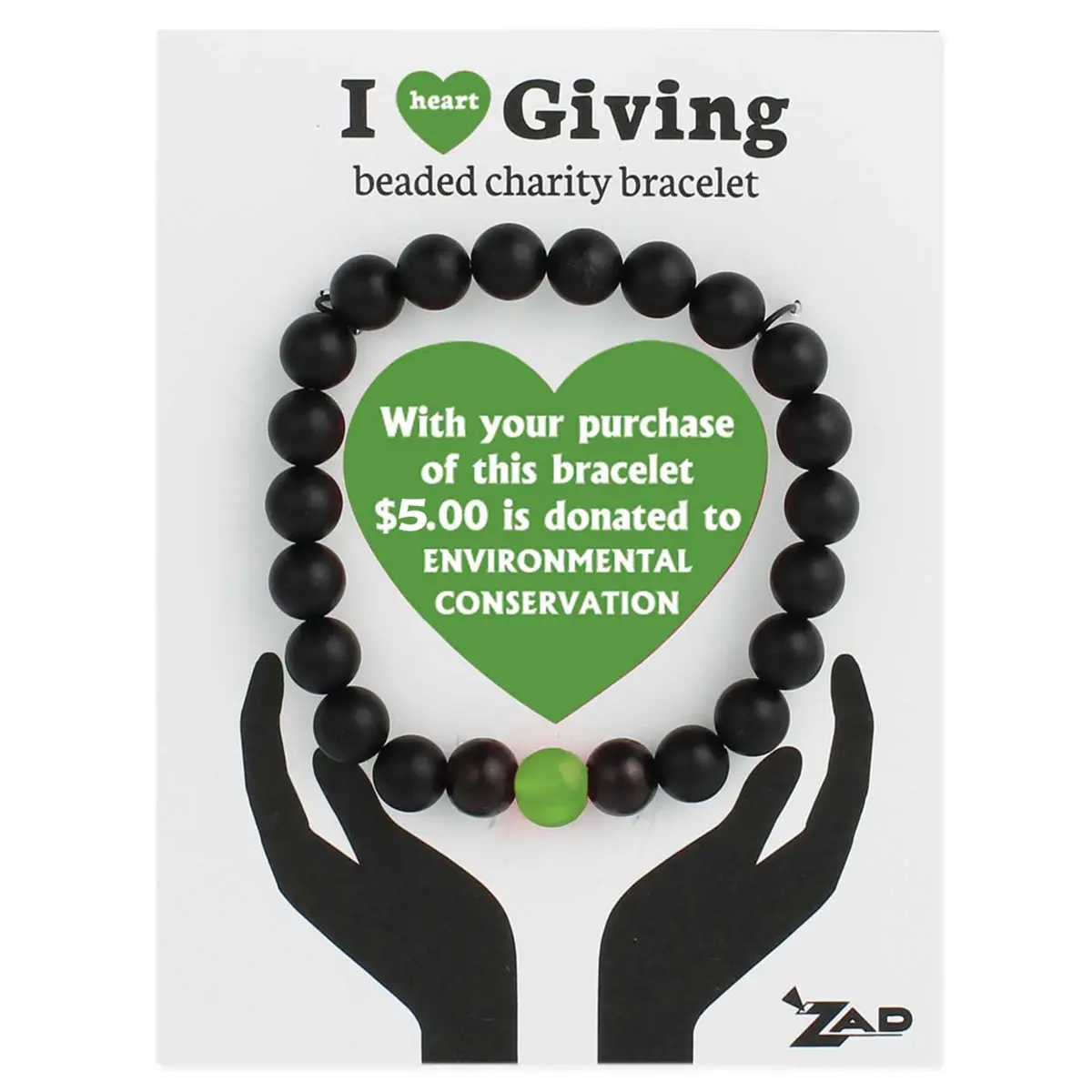 Zad Jewelry Unisex Black and Green Beaded Stretch Bracelet - Adjustable Fit Elastic Cord Bangle, Casual Daily Wear Fashion Accessory for Environmental Conservation Support