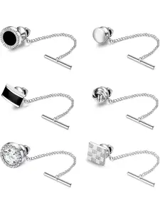 6Pcs Tie Tacks for Men Tie Pin with Chain 14K Gold Plated Tie Tack Clutch for Wedding Birthday Anniversary Business Accessory Jewellery