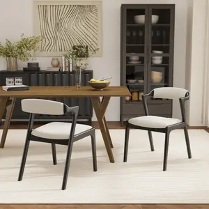 [Bellemave] Set of 2 Upholstered Dining Chairs, Rubberwood Frame Modern Kitchen Chairs with Padded Seat & Curved Backrest,Suitable for Dining Room, Living Rooms, Cafes
