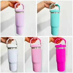 25pcs 30oz Matte  Sublimation Stainless Steel Vacuum Insulated Leak Proof Sports Water Bottle Flip Straw Tumblers for Sublimation and Laser EngravingDrinkware Flasks