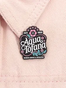 Funny Feminist Aqua Tofana Apothecary Enamel Pin Durable Metal Pins WOMAN OWNED OPERATED Flower Brooch Metal Brooch Lapel Backpack Badge Jewelry Accessories Gift for Friends