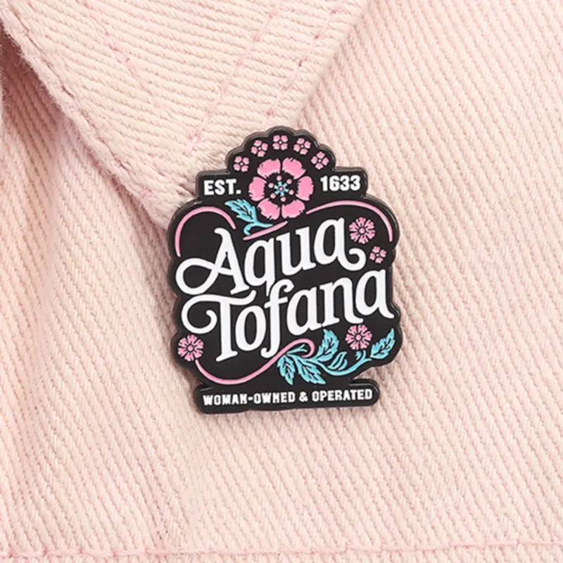 Funny Feminist Aqua Tofana Apothecary Enamel Pin Durable Metal Pins WOMAN OWNED OPERATED Flower Brooch Metal Brooch Alloy Brooch Pin Lapel Backpack Badge Jewelry Accessories Gift for Friends