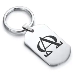 Stainless Steel Religious Alpha and Omega Dog Tag Keychain