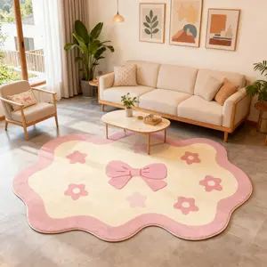 Irregular Creative Bow Pattern Carpet, Soft Anti-Slip Machine Washable Rug, Fashion Cute Bedroom Bedside Mat, Suitable for Living Room Bathroom Balcony