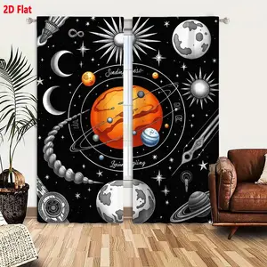 2D Flat Sundingsso Lyiingting Cosmic Space Mars Comet Sun Constellation Printed Blackout Curtains 2 Piece Set for Bedroom Living Room, Light Filtering Thermal Insulated Window Drapes with Colorful Accents