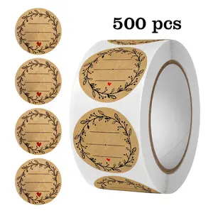 500 Sheets Cowhide Paper Handwritten Blessing Stickers, Round Holiday Baking Labels, Adhesive Sealing Stickers for Packaging Decoration, DIY Sticker, Floral Pattern Sticker, High Adhesive Stickers