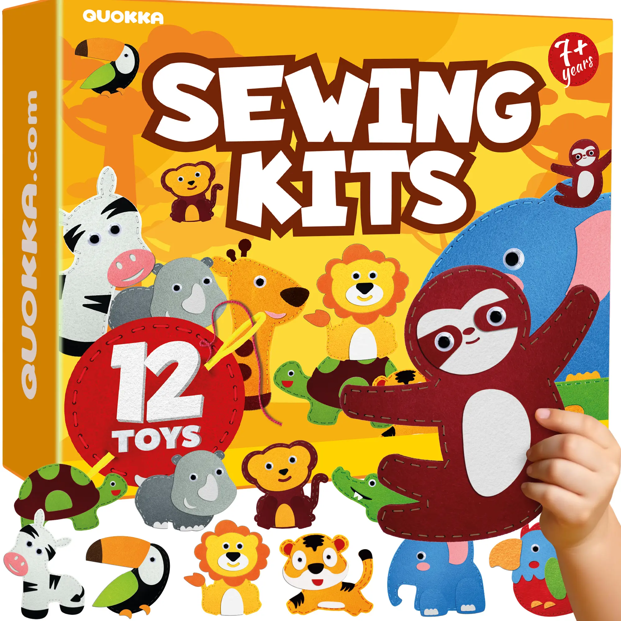QUOKKA 12 Wild Safari Felt Sewing Creative Crafting Kits for Kids 7+ Years - Unisex DIY Educational Arts Activity Toy, Crafting Kit, Creative Craft Kit